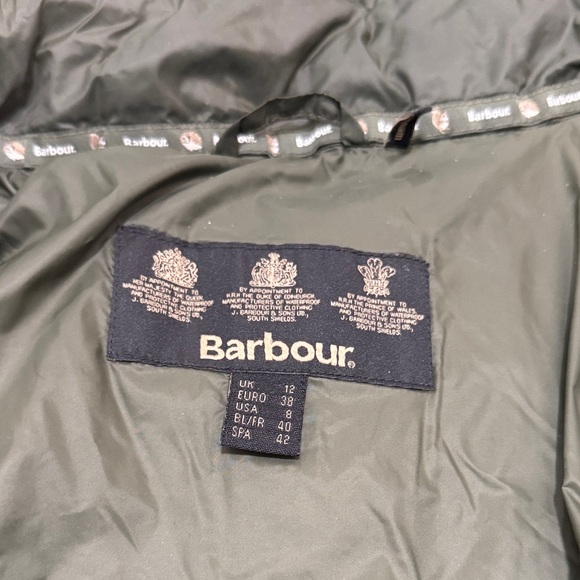 Barbour Olive Puffer Jacket with Faux Fur Trim - Picture 7 of 15